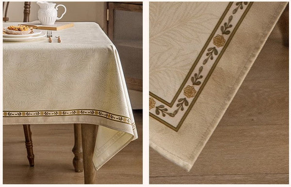 Cream Color Table Cover for Dining Room Table, French Style Tablecloth for Dining Table, Modern Rectangle Tablecloth for Oval Table-Silvia Home Craft