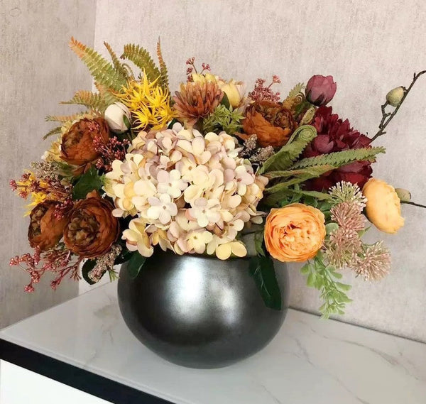 Large Bunch of Autumn Flowers Arrangement Interior Design, Peony Faux Silk Floral Bouquet Table Centerpiece, Modern Artificial Floral Arrangement for Bedroom-Silvia Home Craft