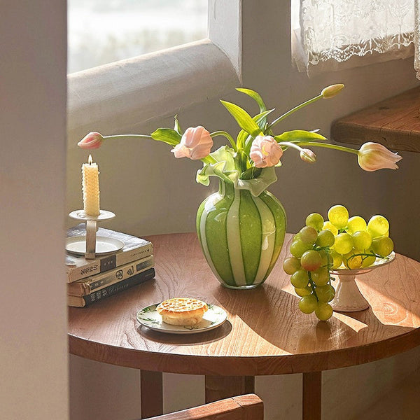 Modern Glass Flower Vases, Green Glass Flower Vases, Bud Vases, Water Holding Flower Vases, Handmade Flower Vases on Table-Silvia Home Craft