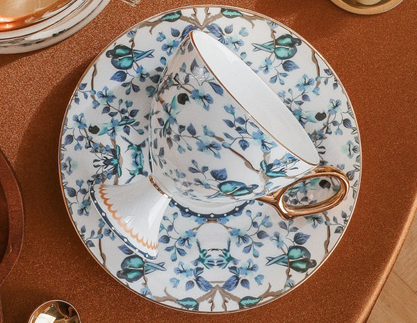 Ceramic Tea Cups and Saucers in Gift Box, British Tea Cup set, Elegant Ceramic Coffee Cups, Creative Porcelain Tea Cup Set and Saucer-Silvia Home Craft