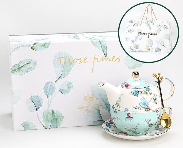 Porcelain Teapot with Matching Cup and Saucer in Gift Box, Stackable Teapot and Cup Set, Ceramic Tea Pot with Integrated Cup, Mother and Baby Teapot with Matching Saucer-Silvia Home Craft