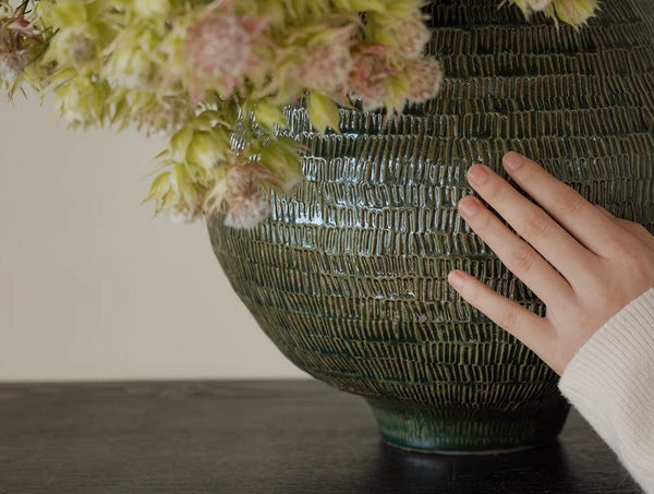 Centerpiece Ceramic Bouquet Vases, Green Porcelain Vases for Modern Home Decor, Large Contemporary Vases on Dining Table, Handmade Modern Flower Vase-Silvia Home Craft