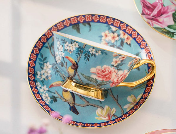 Unique Traditional Afternoon Tea Cup and Saucer in Gift Box, Royal Porcelain Tea Cup Saucer Set, Elegant Flower Pattern Ceramic Coffee Cups, Beautiful British Tea Cups-Silvia Home Craft