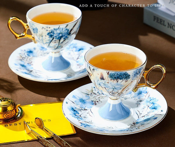 Porcelain Tea Cup Set and Saucer Set, British Tea Cup set, Ceramic Tea Cup and Saucer Set in Gift Box, Elegant Ceramic Coffee Cup with Saucer-Silvia Home Craft