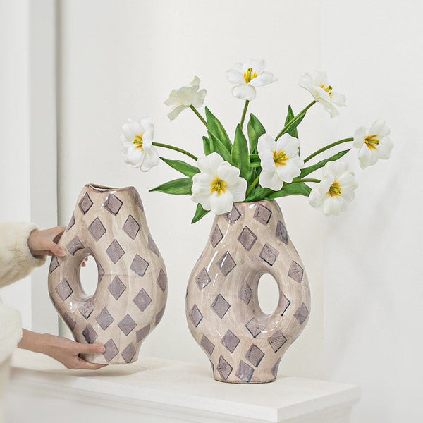 Porcelain Flower Vases, Flower Vases on Table, Contemporary Vases for Modern Home Decor, Ceramic Bouquet Vases, Dining Table Centerpiece-Silvia Home Craft