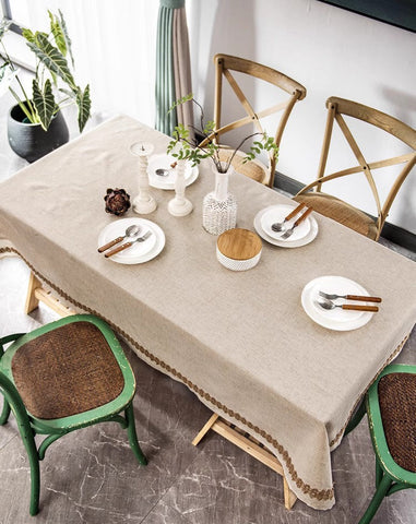 Cotton and Linen Tablecloth for Home Decoration, Large Rectangle Table Cover for Dining Room Table, Modern Table Cloth, Square Tablecloth for Round Table-Silvia Home Craft