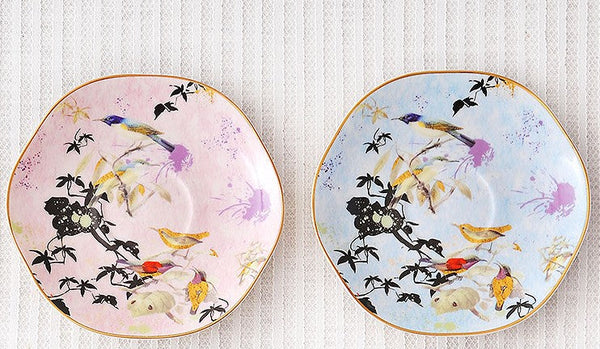 Unique Bird Flower Tea Cup and Saucer in Gift Box as Birthday Gift, Elegant Ceramic Coffee Cups, Afternoon British Tea Cups, Royal Porcelain Tea Cup Set-Silvia Home Craft