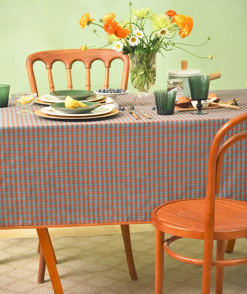 Cotton Chequer Rectangular Tablecloth for Kitchen, Rectangle Table Covers for Dining Room Table, Square Tablecloth for Coffee Table, Farmhouse Table Cloth-Silvia Home Craft