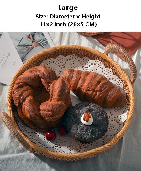 Rattan Storage Basket with Handle, Fruit Basket, Woven Round Basket, Storage Baskets for Tea Table T-Silvia Home Craft