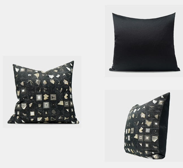 Abstract Black Decorative Throw Pillows, Geomeric Contemporary Square Modern Throw Pillows for Couch, Large Simple Throw Pillow for Interior Design-Silvia Home Craft