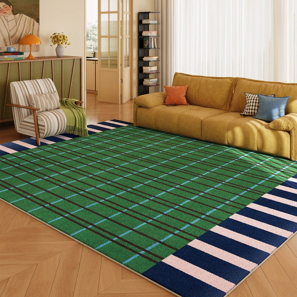 Modern Rugs for Living Room, Geometric Area Rugs, Green Mid Century Contemporary Rugs, Colorful Area Rugs for Bedroom-Silvia Home Craft
