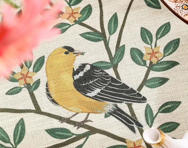 Oriole and Golden Orange Tree Table Cover, Extra Large Modern Tablecloth, Rectangle Tablecloth for Dining Table, Square Linen Tablecloth for Coffee Table-Silvia Home Craft