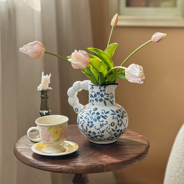 Handmade Water Holding Flower Vases, Rustic Porcelain Flower Vases, Ceramic Bud Vases, Small Flower Vases on Table-Silvia Home Craft