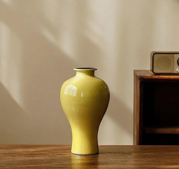 Porcelain Flower Vases, Handmade Water Holding Flower Vase, Yellow Flower Vases on Table, Ceramic Bud Vases-Silvia Home Craft