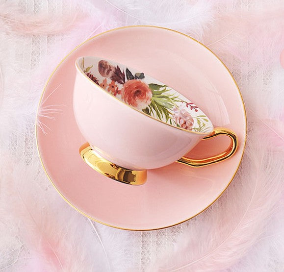 Royal Bone China Porcelain Tea Cup Set, Elegant Flower Pattern Ceramic Coffee Cups, Beautiful British Tea Cups, Unique Afternoon Tea Cups and Saucers in Gift Box-Silvia Home Craft