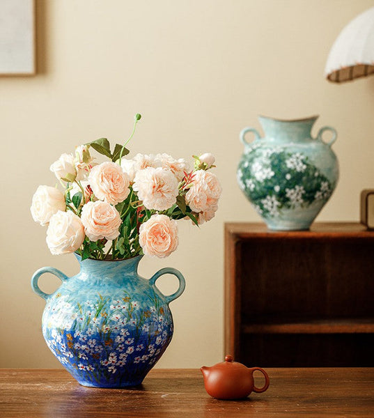 Centerpiece on Dining Table, Handmade Water Holding Flower Vases, Large Flower Vases on Table, Modern Pottery Flower Vases, Pottery Bud Vases-Silvia Home Craft