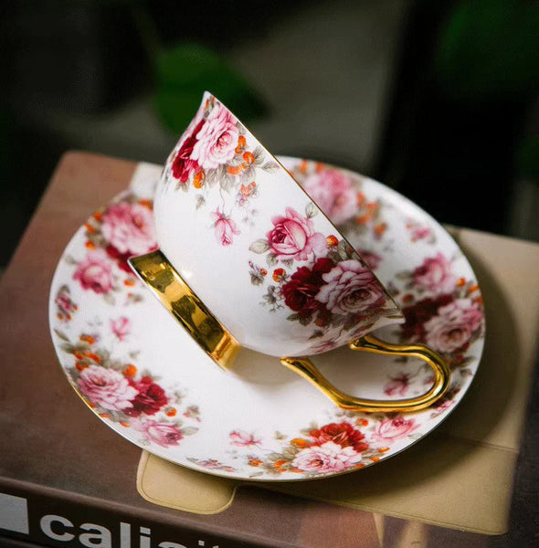 Unique Royal Coffee Cup and Saucer, Elegant Flower Ceramic Cups, Creative Porcelain Tea Cup Saucer Set, Beautiful British Tea Cups-Silvia Home Craft