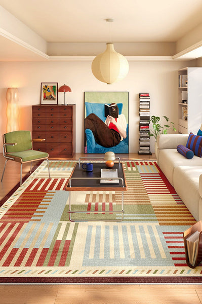 Modern Living Room Rug Placement Ideas, Contemporary Geometric Rugs for Bedroom, Colorful Carpets for Apartment, Living Room Modern Rugs-Silvia Home Craft