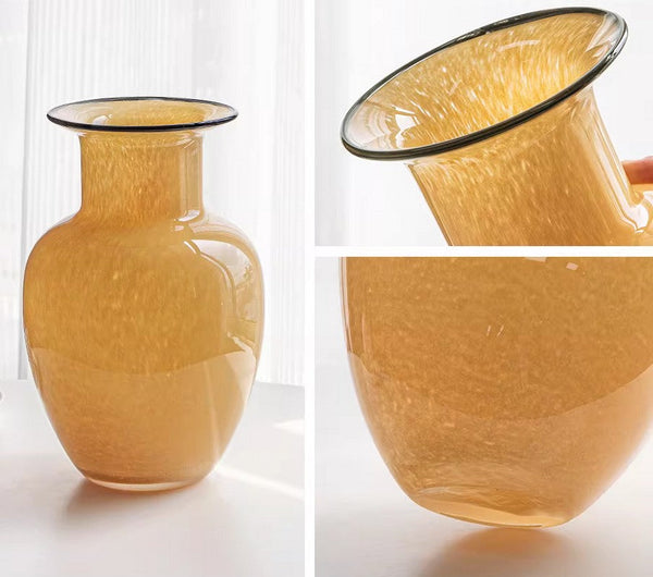 Handmade Liuli Vases, Color Glaze Vase, Contemporary Vases for Modern Home Decor, Yellow Glass Bud Vases, Centerpiece Vases on Table-Silvia Home Craft