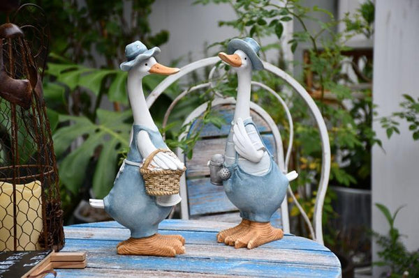 Duck Couple Statue for Garden, Animal Statue for Garden Courtyard Ornament, Villa Outdoor Decor Gardening Ideas-Silvia Home Craft