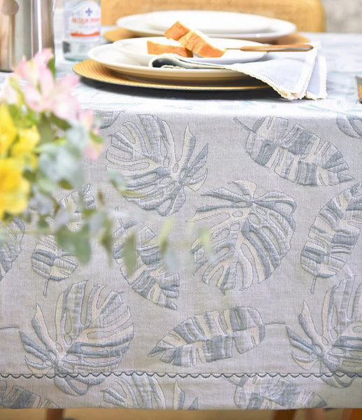 Large Rectangle Table Covers for Dining Room Table, Square Tablecloth for Round Table,Monstera Leaf Modern Table Cloths for Kitchen, Simple Contemporary Cotton Tablecloth-Silvia Home Craft