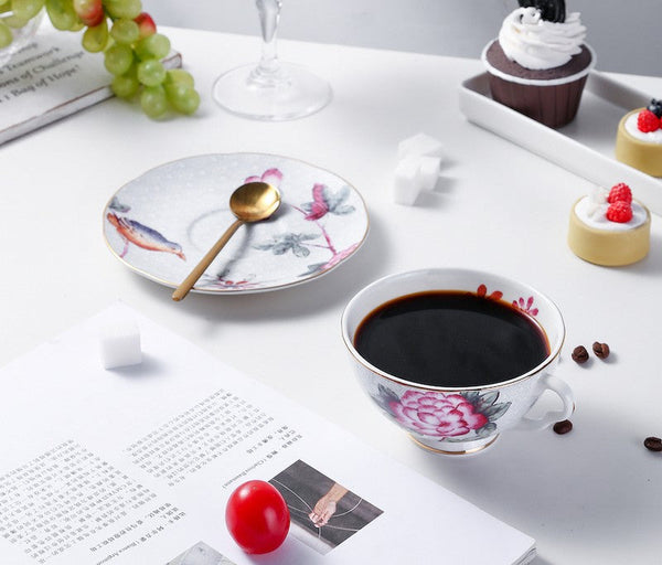 Elegant Ceramic Coffee Cups, Creative Porcelain Tea Cup Saucer Set, Unique Porcelain Cup and Saucer, Beautiful British Flower Tea Cups-Silvia Home Craft