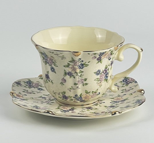 British Traditional Afternoon Tea Cup and Saucer in Gift Box, 7.8 oz Porcelain Tea Cup Saucer Set, Unique Tea Cup and Saucers, Royal Ceramic Cups, Elegant Vintage Ceramic Coffee Cups-Silvia Home Craft