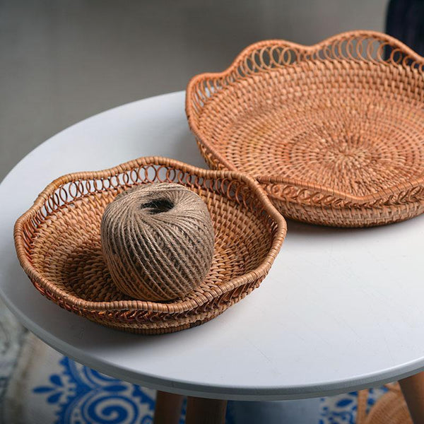Rattan Storage Basket, Fruit Basket, Woven Round Storage Basket, Kitchen Storage Baskets, Storage Basket for Dining Room-Silvia Home Craft