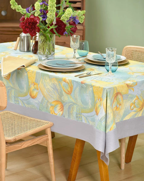 Country Farmhouse Tablecloth, Extra Large Rectangle Tablecloth for Dining Room Table, Tulip Flowers Rustic Table Covers for Kitchen, Square Tablecloth for Round Table-Silvia Home Craft