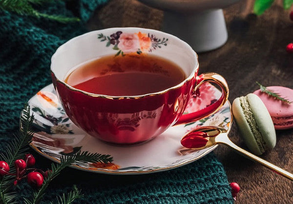 Elegant Ceramic Coffee Cups, Beautiful British Tea Cups, Creative Porcelain Tea Cup Saucer Set, 6.8 oz Tea Cup and Saucer in Gift Box-Silvia Home Craft