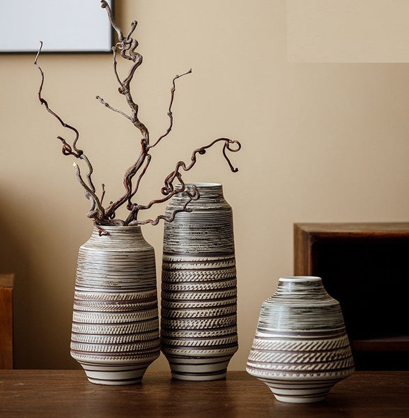 Modern Bouquet Flower Vases, Centerpiece on Dining Table, Handmade Pottery Flower Vases Urn, Water Holding Flower Vases, Large Flower Vase on Table-Silvia Home Craft