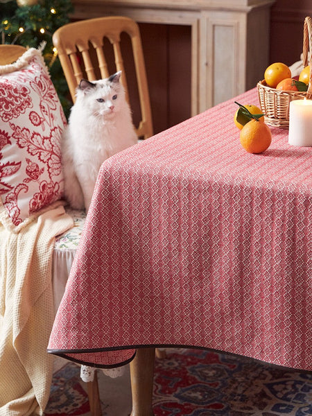 Simple Modern Rectangle Tablecloth for Dining Room Table, Knitted Plaid Embroidery Farmhouse Table Cloth, Square Tablecloth for Round Table-Silvia Home Craft