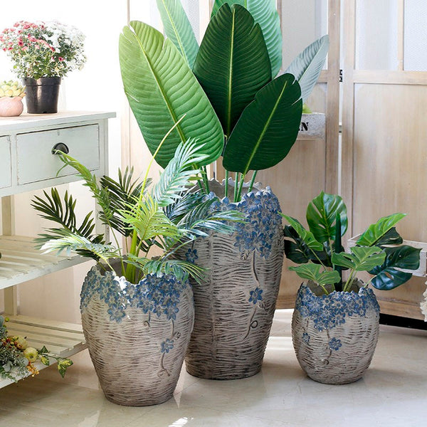 Extra Large Garden Flower Planters, Oversized Garden Flower Pot, Garden Ornaments, Large Resin Gardern Flower Planter, Modern Outdoor Garden Flower Pots-Silvia Home Craft
