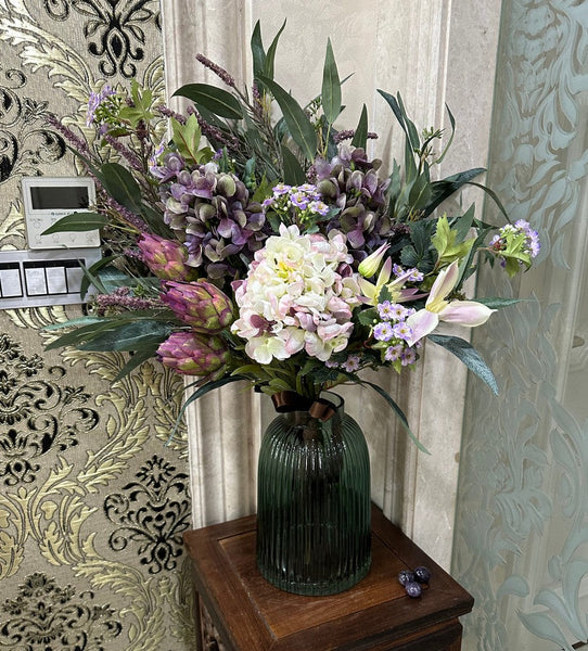 Large Bunch of Flowers Arrangement, Faux Silk Floral Table Centerpiece, Creative Flower Arrangement Ideas for Interior Design, Modern Artificial Floral Arrangement-Silvia Home Craft