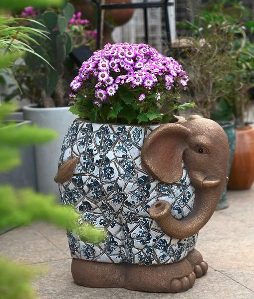 Large Garden Flower Pot, Elephant Flowerpot, Unique Garden Flowerpot, Resin Statue for Garden, Modern Animal Statue for Garden Ornaments, Villa Outdoor Decor Gardening Ideas-Silvia Home Craft
