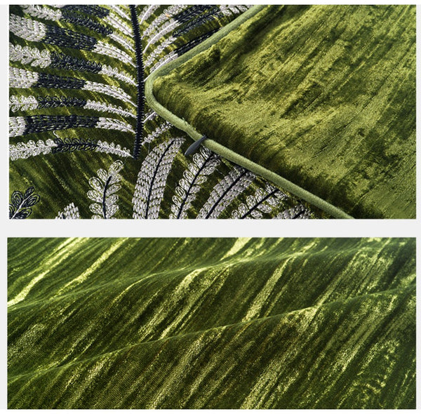 Large Throw Pillow for Interior Design, Embroidery Leaves Green Decorative Sofa Pillows, Luxury Decorative Throw Pillows for Couch, Large Square Modern Sofa Pillows-Silvia Home Craft