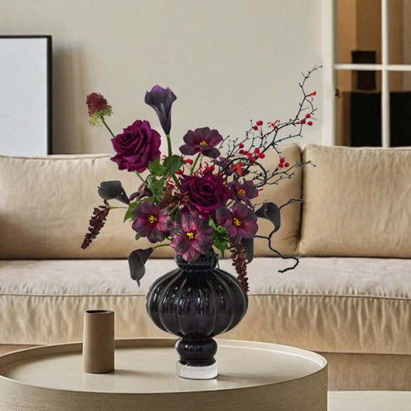 Unique Contemporary Vases for Modern Home Decor, Black Glass Bud Vases, Handmade Liuli Vases, Centerpiece Vases on Table, Black Glaze Vase-Silvia Home Craft
