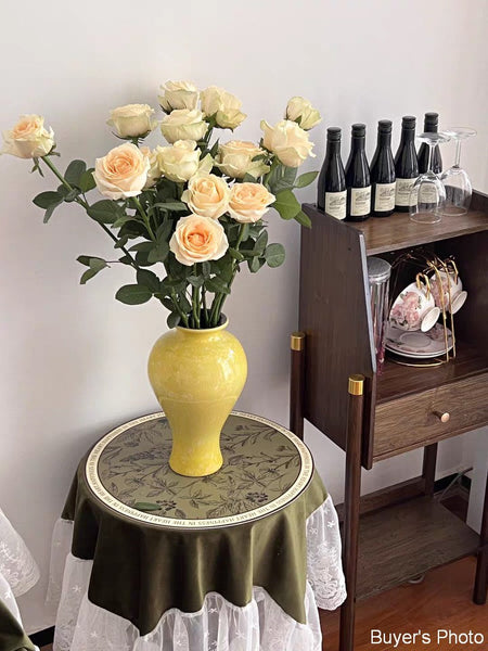 Handmade Water Holding Flower Vase, Yellow Flower Vases on Table, Ceramic Bud Vases, Porcelain Flower Vases-Silvia Home Craft