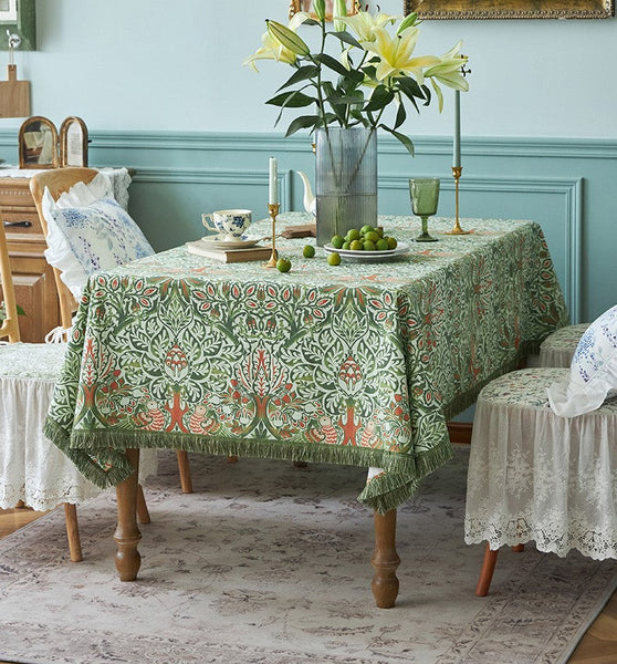 Green Flower Pattern Tablecloth for Home Decoration, Large Square Tablecloth for Round Table, Extra Large Rectangle Tablecloth for Dining Room Table-Silvia Home Craft