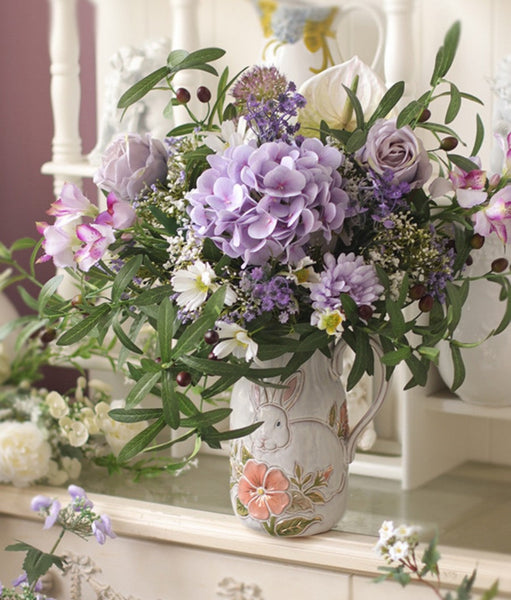 Large Bunch of Purple Romantic Flowers, Real Touch Artificial Floral for Living Room, Beautiful Spring Flower Arrangement for Home Decoration, Table Centerpiece-Silvia Home Craft