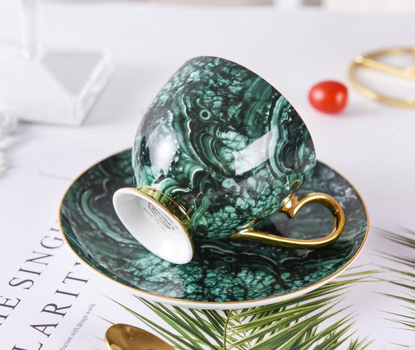 Beautiful British Green Tea Cups, Unique Porcelain Cup and Saucer, Royal Ceramic Coffee Cups, Creative Bone China Porcelain Tea Cup Set-Silvia Home Craft