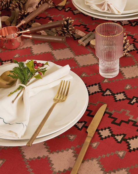 Red Christmas Holiday Tablecloth for Oval Table, Large Modern Rectangle Tablecloth for Dining Room Table, Square Table Covers for Kitchen, Farmhouse Table Cloth for Round Table-Silvia Home Craft