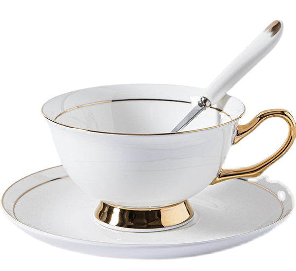 Porcelain Tea Cup Saucer Set, White Ceramic Cups, 7.8 oz British Ceramic Coffee Cups, Unique Tea Cup and Saucer in Gift Box-Silvia Home Craft