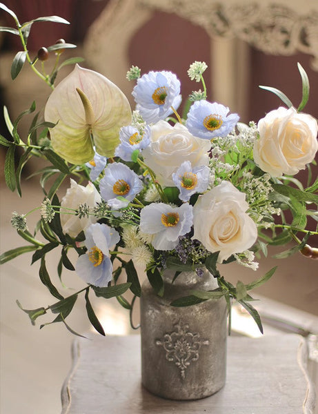 Large Bunch of Romantic Flowers, Table Centerpiece, Beautiful Spring Flower Arrangement for Home Decoration, Real Touch Artificial Floral for Living Room-Silvia Home Craft