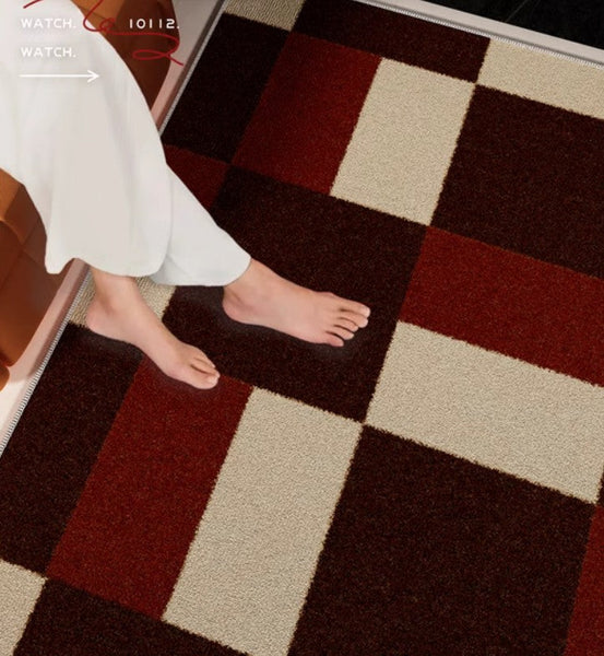 Contemporary Modern Rugs for Dining Room, Red Mid Century Modern Rugs for Living Room, Geometric Modern Rug Placement Ideas for Bedroom-Silvia Home Craft
