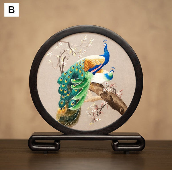 Traditional Chinese Suzhou Embroidery Ornament, Exclusive Business Present Peacock Embroidered Decor, Premium Souvenir, Unique Birthday Gift-Silvia Home Craft
