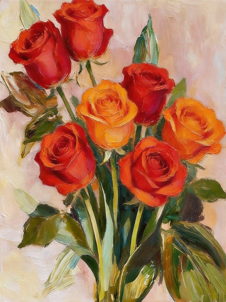 Hand Painted Canvas Art, Original Flower Paintings, A Bunch of Red Rose Flowers, Original Oil Paintings, Small Canvas Artwork-Silvia Home Craft