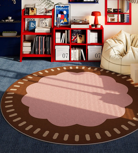 Modern Rugs for Dining Room, Abstract Contemporary Round Rugs for Dining Room, Circular Modern Rugs for Apartment, Geometric Modern Rug Ideas for Living Room-Silvia Home Craft