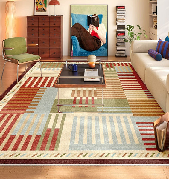Modern Living Room Rug Placement Ideas, Contemporary Geometric Rugs for Bedroom, Colorful Carpets for Apartment, Living Room Modern Rugs-Silvia Home Craft