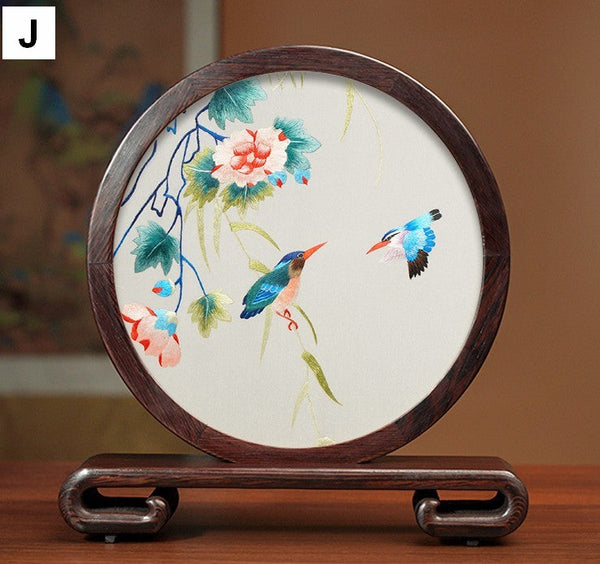 Embroidered Ornament, Traditional Chinese Suzhou Flower and Birds Silk Embroidery Ornaments, Exclusive Business Presents, Creative Birthday Gift, Premium Souvenir-Silvia Home Craft